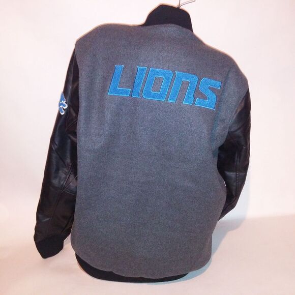 Detroit Lions Bomber Jacket Mens Black Gray Blue Logo Varsity Jacket NFL - Picture 2 of 13